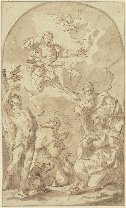 Maria mit dem Jesuskind auf Wolken zu den Heiligen Sebastian, Antonius Abbas, Paulus und Johannes de od Sebastiano Ricci