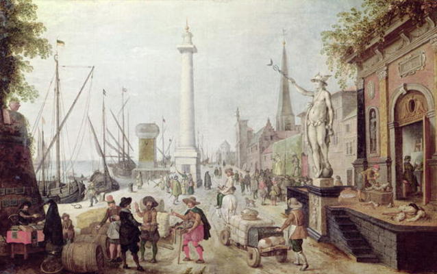 The Ancient Port of Antwerp (oil on canvas) od Sebastien Vrancx