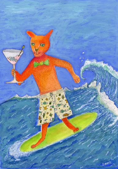 Surfing Cocktail Cat