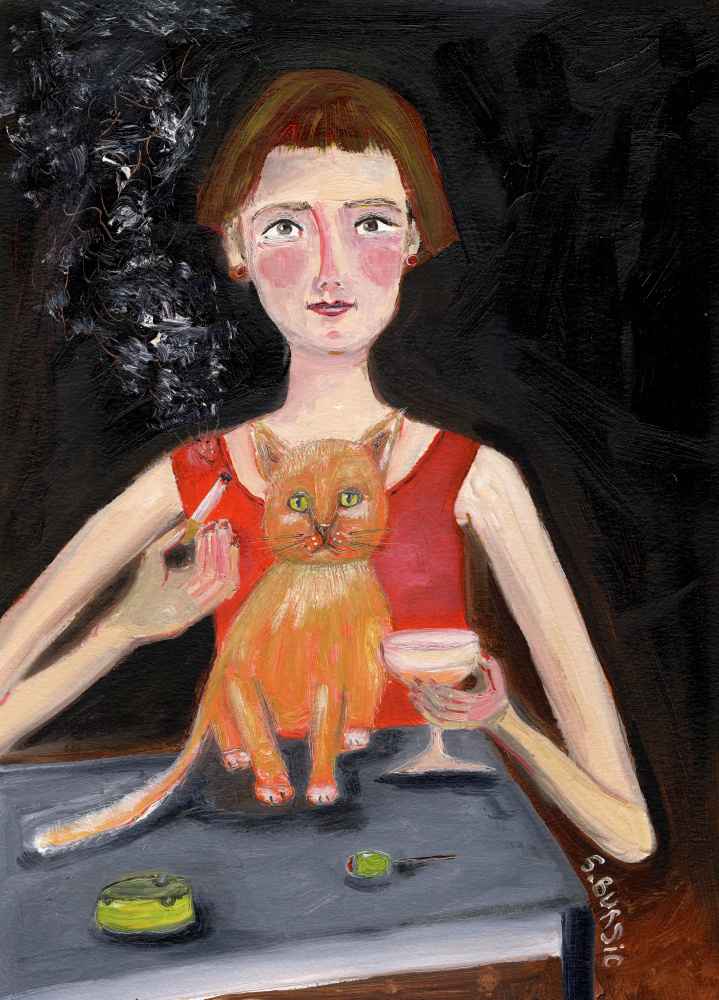 Vintage woman with cocktail and cat od Sharyn Bursic