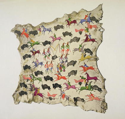 Buffalo hunt (pigment on elk-skin) od Shoshone Katsikodi School, (19th century)