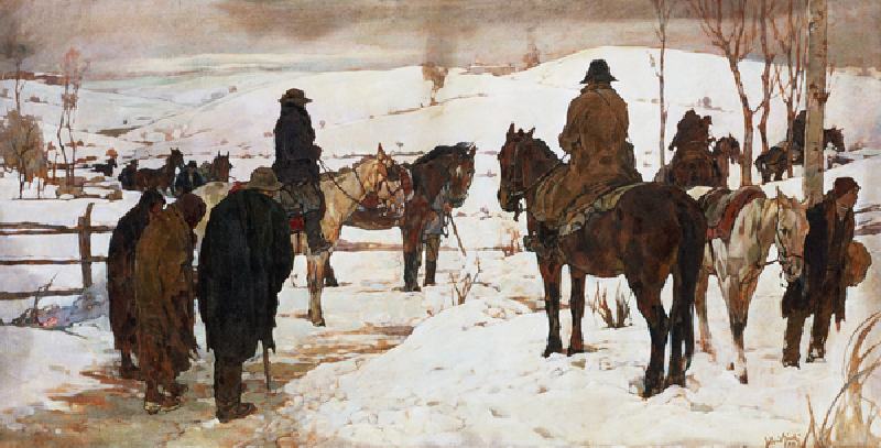 Departure of horsemen, 1935 (oil on canvas) od Silvio Bicchi