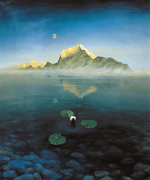 Mountain over Lake (oil on canvas)  od Simon  Cook