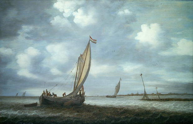 Ships in an Estuary (oil on canvas) od Simon Jacobsz. Vlieger