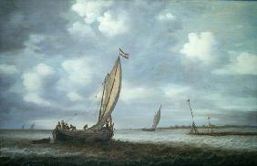 Ships in an Estuary (oil on canvas)