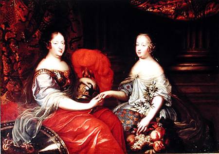 Portrait of Anne of Austria (1601-66) and her Niece and Step-daughter Marie-Therese of Austria (1638 od Simon Renard de Saint-Andre
