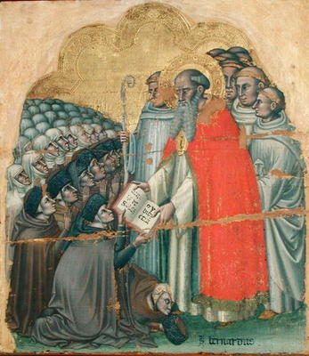 St. Bernard Tolomeo (1272-1348) giving the Rule to his Order (tempera on canvas) od Simone dei Crocifissi