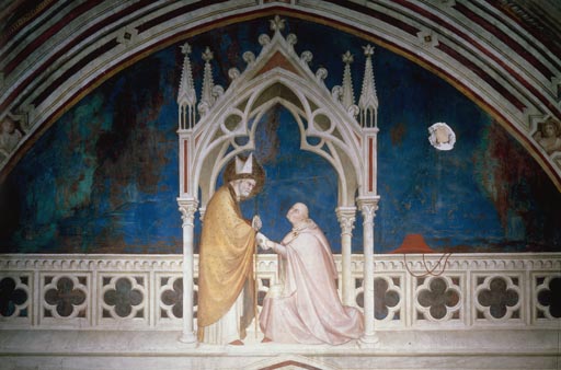Der Kardinal Gentile da Montefiore huldigt dem hl. Martin von Tours od Simone Martini