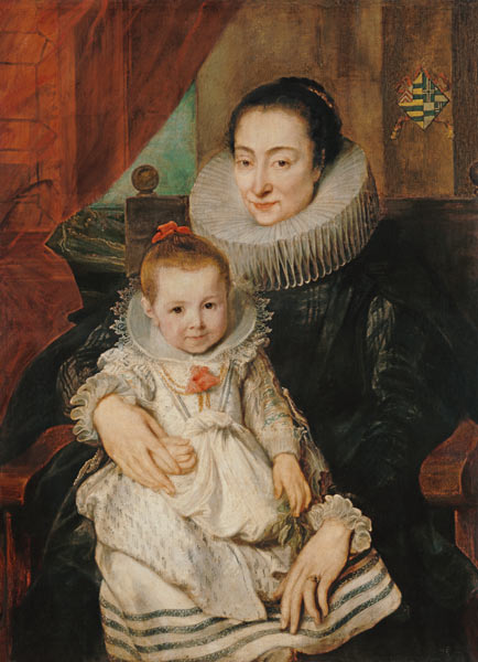 Portrait the Marie Clarisse, wife of the Jan Woverius with her child. od Sir Anthonis van Dyck
