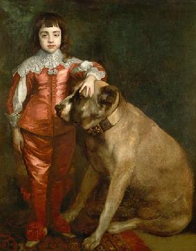 Full length portrait of Charles II as a boy with a mastiff