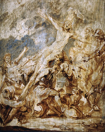 Sketch of the lifting of the cross, 1630 (oil & grisaille on wood) od Sir Anthony van Dyck