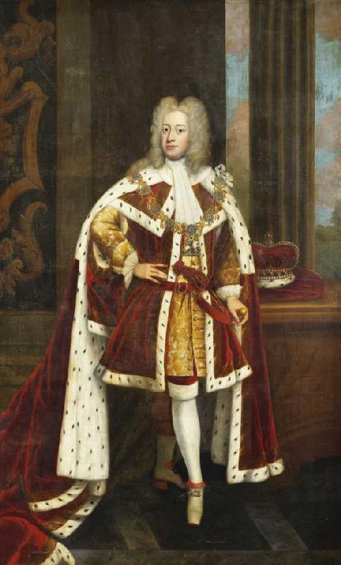 Bildnis von König George II als Prince of Wales in seiner Staatsrobe und der Kette des Hosenbandorde od Sir Godfrey Kneller