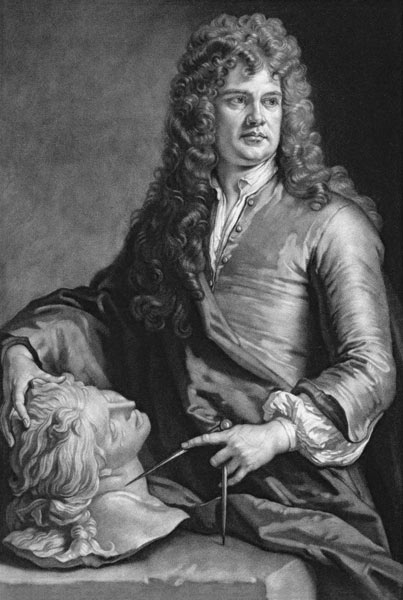 Grinling Gibbons (1648-1721) (litho) od Sir Godfrey Kneller