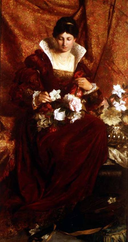 A Lady arranging flowers od Sir Hubert von Herkomer