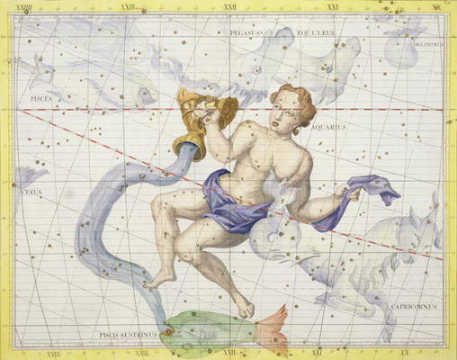 Constellation of Aquarius, plate 9 from 'Atlas Coelestis', by John Flamsteed (1646-1710), published od Sir James Thornhill
