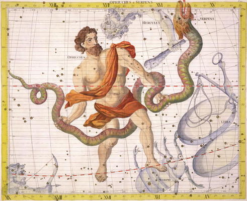 Constellation of Ophiucus and Serpens, plate 22 from 'Atlas Coelestis', by John Flamsteed (1646-1710 od Sir James Thornhill