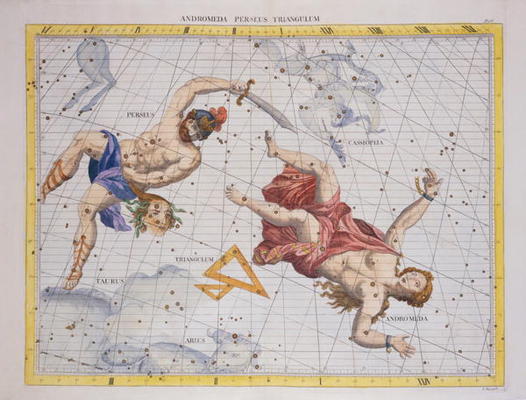 Constellation of Perseus and Andromeda, from 'Atlas Coelestis', by John Flamsteed (1646-1719), pub. od Sir James Thornhill