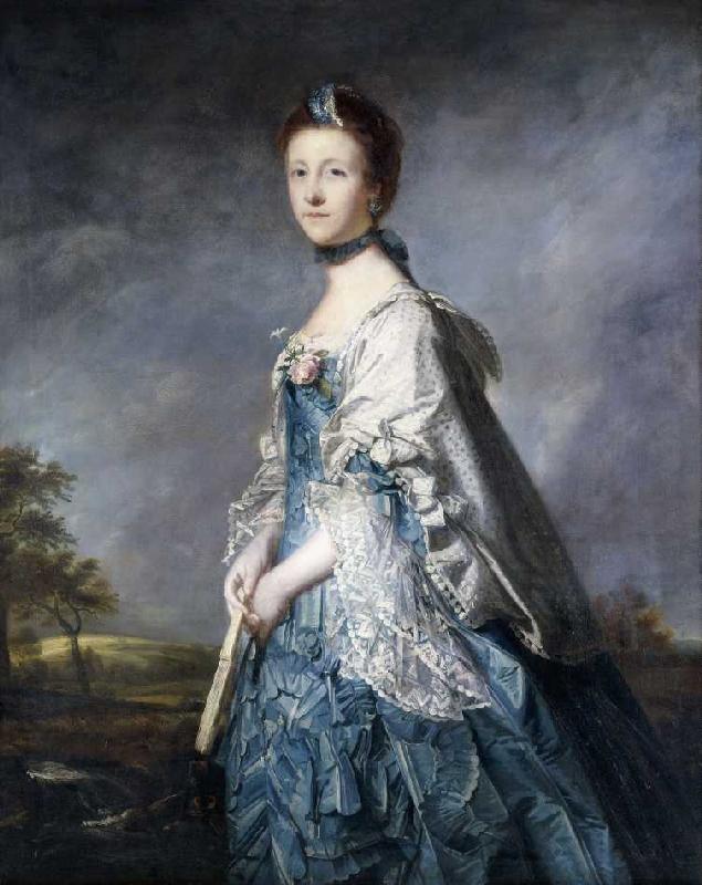 Bildnis der Countess Winterton in einem blauen Kleid vor einer Landschaft. od Sir Joshua Reynolds