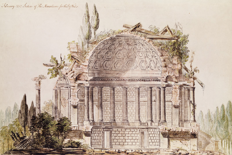 Architectural drawing for mausoleum for Frederick, Prince of Wales (1707-51) od Sir William Chambers