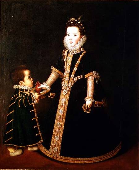 Girl with a dwarf, thought to be a portrait of Margarita of Savoy, daughter of the Duke and Duchess od Sofonisba Anguisciola