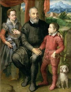 Portrait of the artist's family, Minerva (sister) Amilcare (father) and Asdrubale (brother), 1559