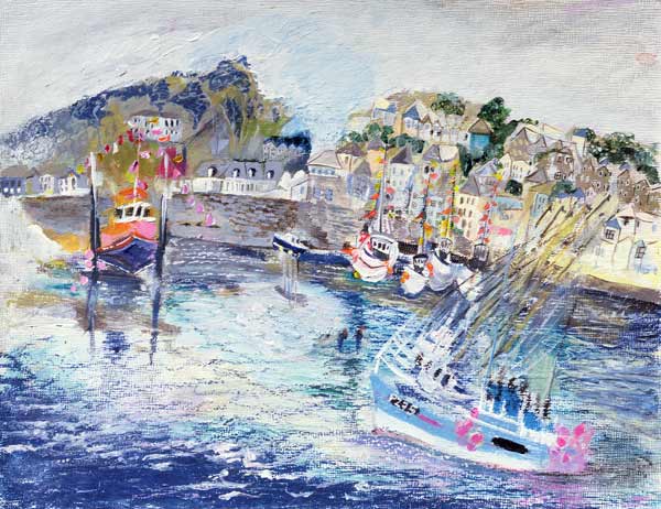 Fishing Harbour, Newlyn, Cornwall, 2005 (oil pastel & acrylic on board)  od Sophia  Elliot
