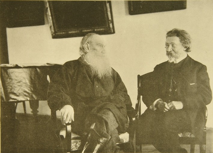 Leo Tolstoy with the painter Ilya Repin (1844–1930) od Sophia Andreevna Tolstaya