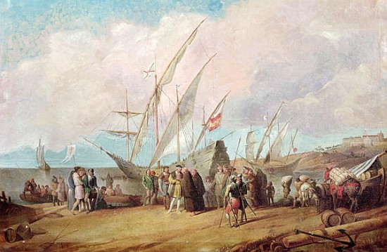 Departure of Christopher Columbus (1451-1506) from Palos od Spanish School