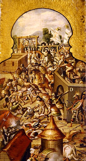 Depiction of the atrocities committed during the fighting for the conquest of the Temple Mayor and t od Spanish School