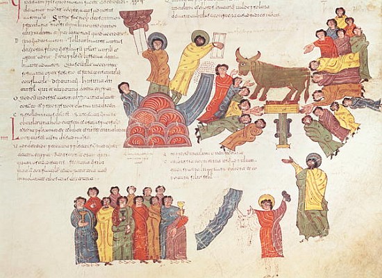 Fol.46r Adoration of the Golden Calf, from the ''Bible Mozarabe'' od Spanish School