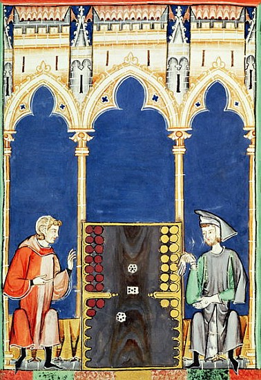 Fol.85v Two Backgammon Players, from the ''Book of Games, Chess, Dice and Boards'' od Spanish School
