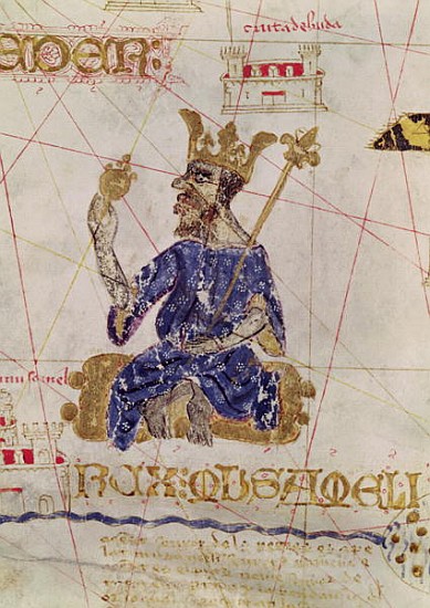 Kankou Mousa, King of Mali, from the Map of Charles V, Map of Mecia de Viladestes, a portulan of Eur od Spanish School
