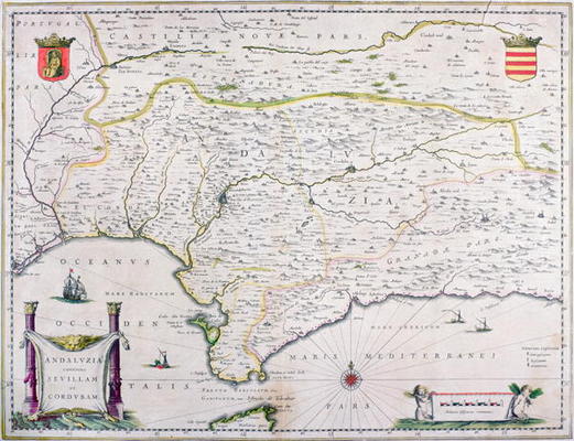Map of Andalusia, Spain (engraving) od Spanish School, (17th century)