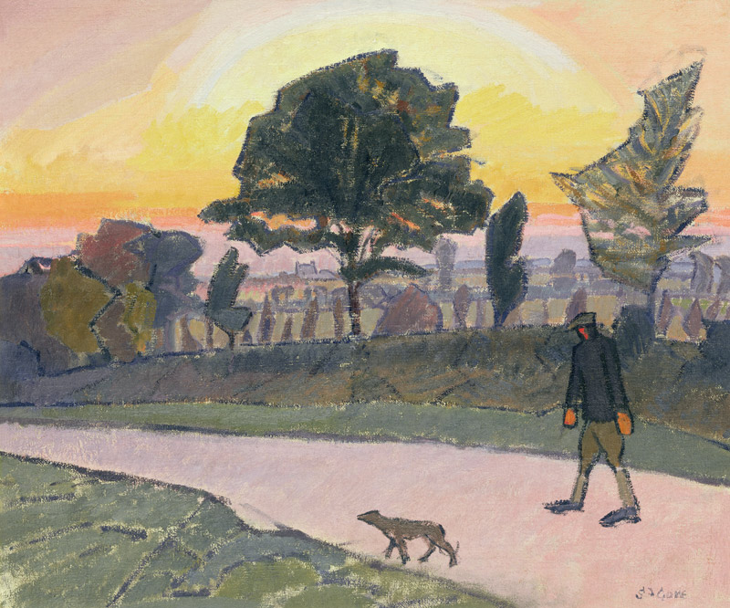 Sunset, Letchworth, with Man and Dog od Spencer Frederick Gore