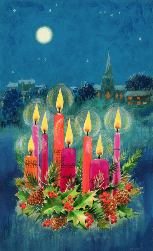 Christmas Candles (gouache)  od Stanley  Cooke