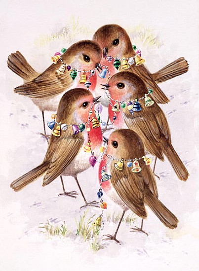 Christmas Robins (w/c on paper)  od Stanley  Cooke