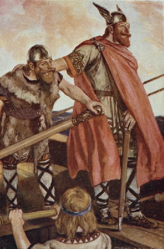 Erik the Red (950-1003/04) sets sail for Greenland, illustration from The Book of Discovery by T.C.  od Stephen Reid