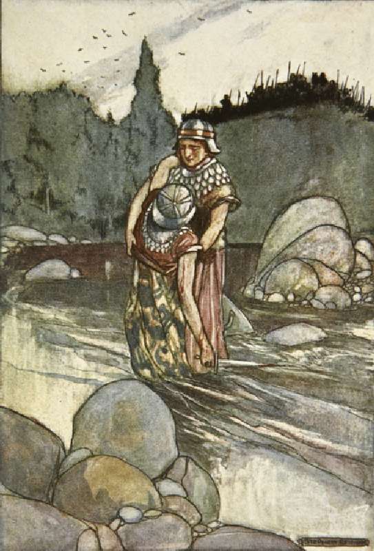 Ferdia falls by the Hand of Cuchulain, illustration from Cuchulain, The Hound of Ulster, by Eleanor  od Stephen Reid
