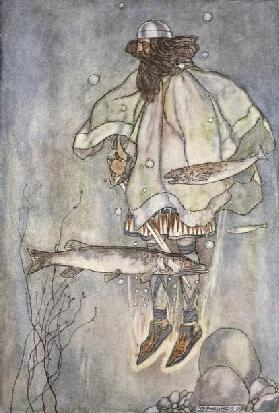 Fergus goes down into the lake, illustration from The High Deeds of Finn, and other Bardic Romances 