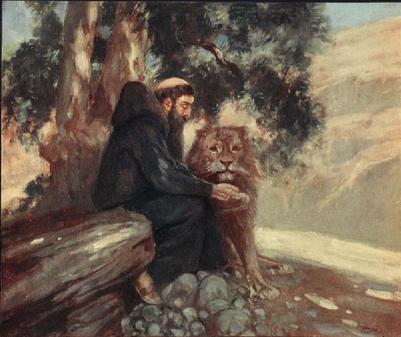 Saint Jerome and the Lion, illustration from Helmet & Cowl: Stories of Monastic and Military Orders  od Stephen Reid