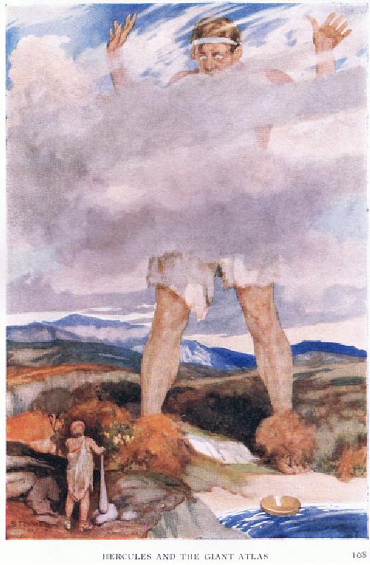 Hercules and the giant Atlas, 1938 (colour litho) od Stephen Reid
