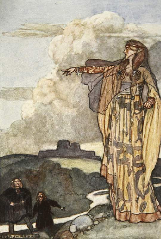 Macha curses the Men of Ulster, illustration from Cuchulain, The Hound of Ulster, by Eleanor Hull (1 od Stephen Reid