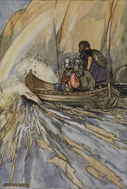 Bear us swiftly, Boat of Mananan, to the Garden of Hesperides, illustration from The High Deeds of F od Stephen Reid