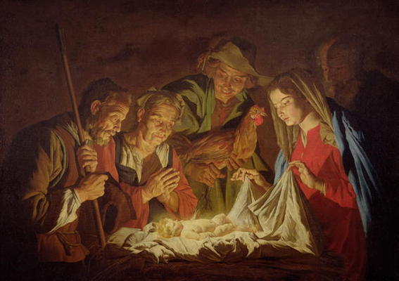 Adoration of the Shepherds (oil on canvas) od Stomer