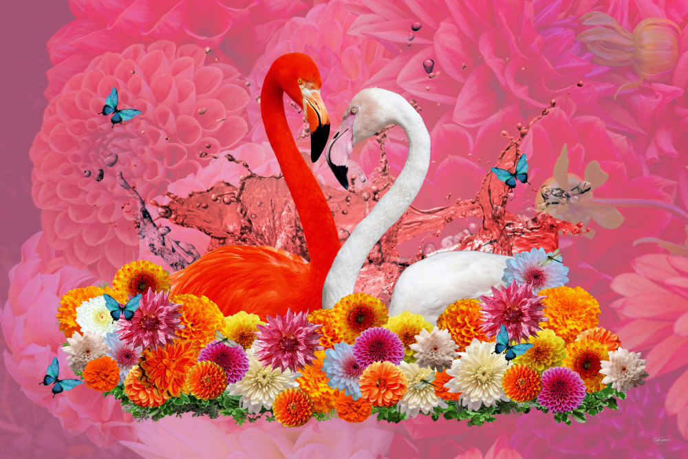 Flamingo &amp; Dahlias Spring od Sue Skellern