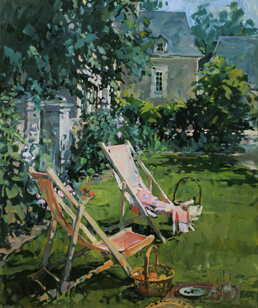 Deck Chairs at Coudray, 1998 (oil on canvas)  od Susan  Ryder