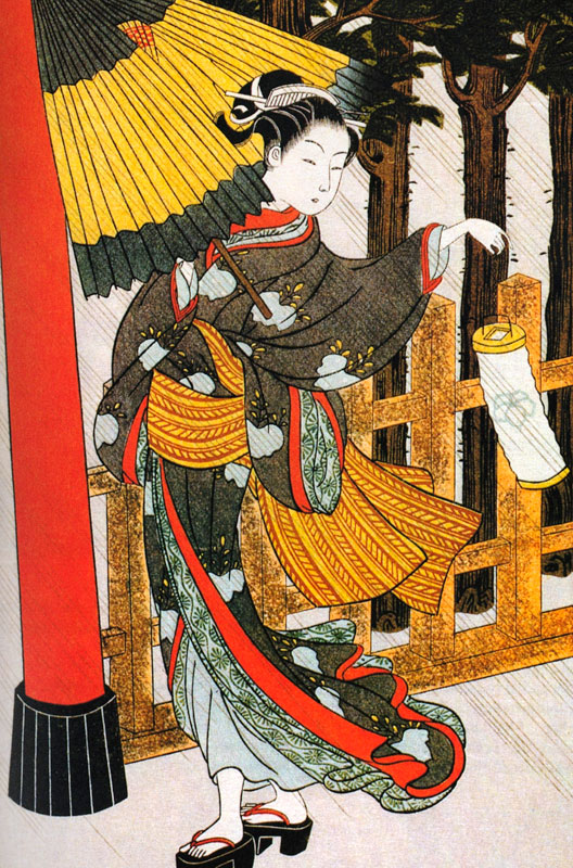 Girl on Her Way to the Shinto Shrine on a Stormy Night od Suzuki Harunobu