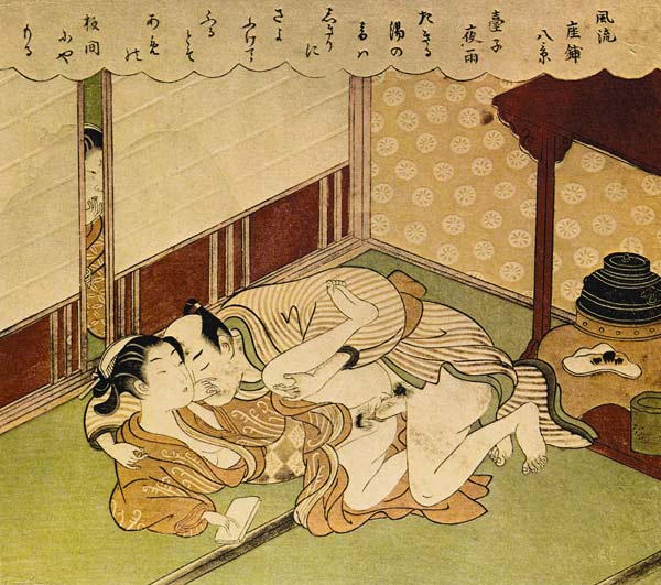 Two Lovers (Shunga - erotic woodblock print) od Suzuki Harunobu