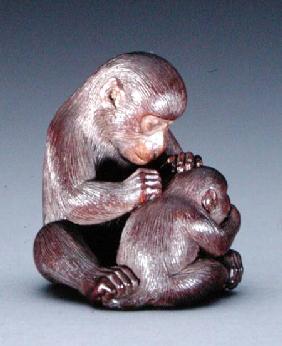 Netsuke depicting a mother monkey and her son