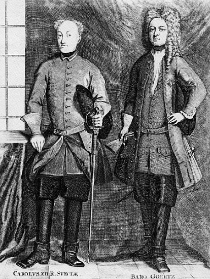 Charles XII of Sweden with his advisor Baron Gortz od Swedish School